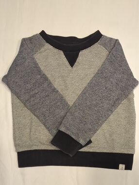 Boy's Two-Tone Crewneck Sweater in Navy & Light Gray